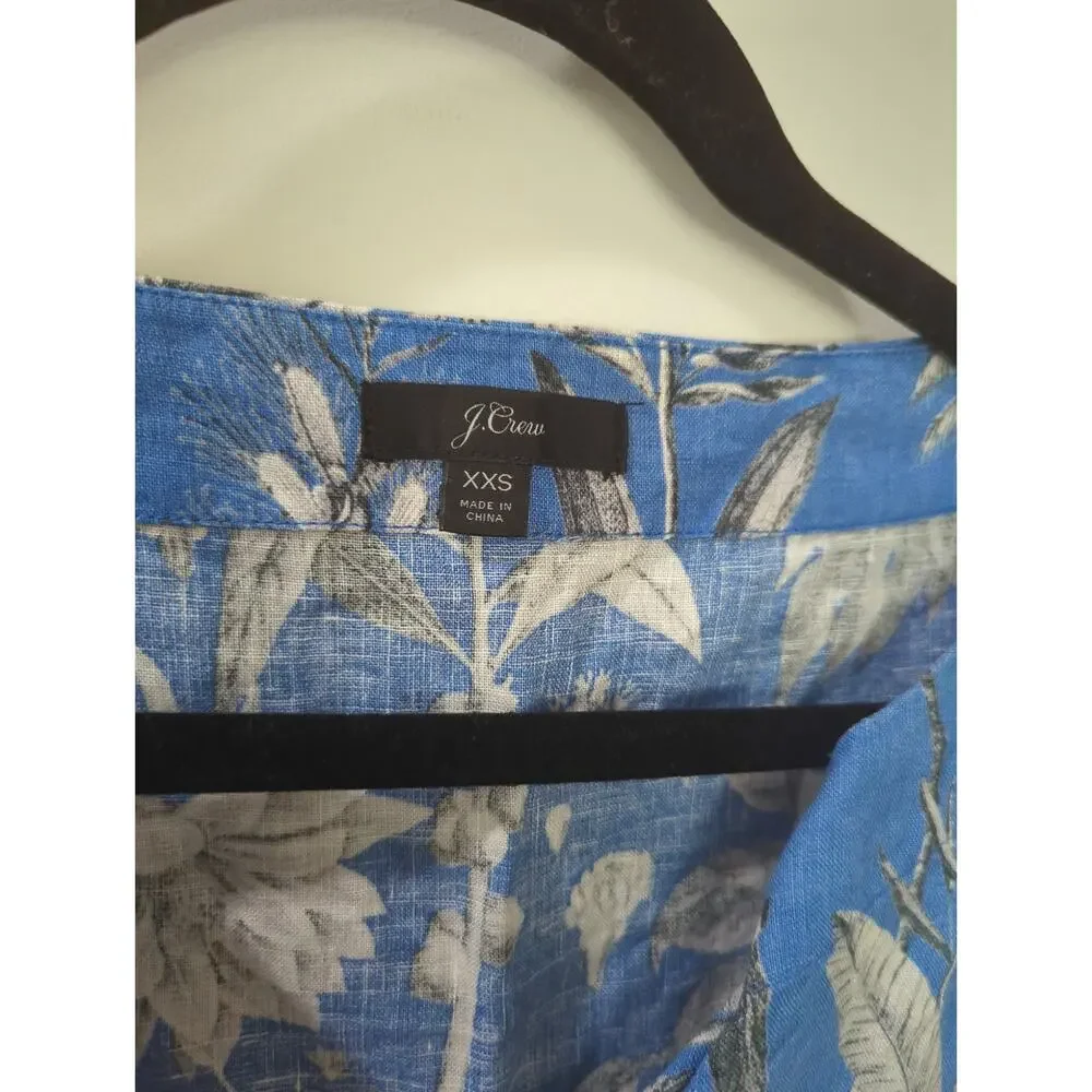 J Crew Linen Blue Tropical Print Top - Picture 3 of 6